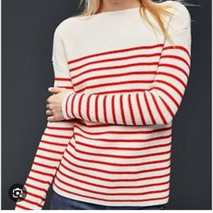 GAP Red Striped Merino Wool Blend Boatneck Sweater, M